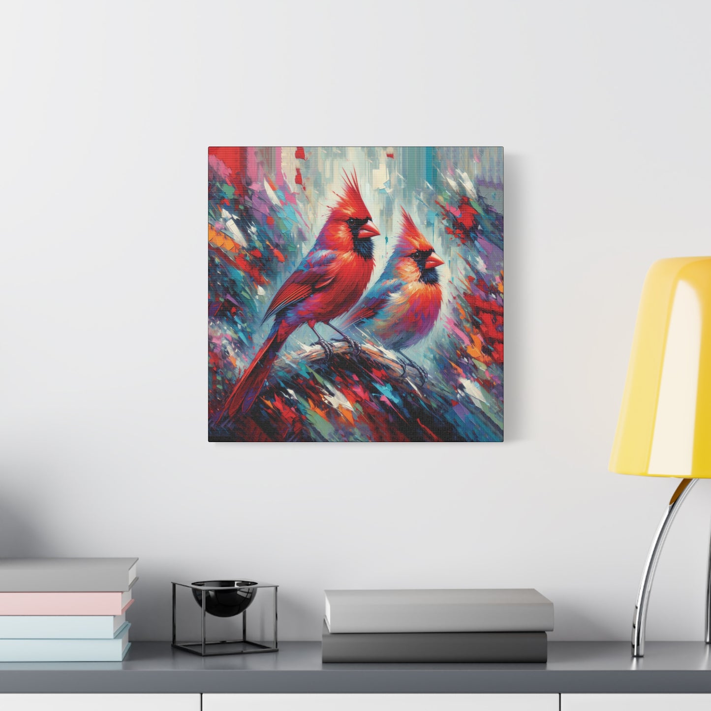 Early Winter Cardinal Pair Expressionist Canvas Wall Art