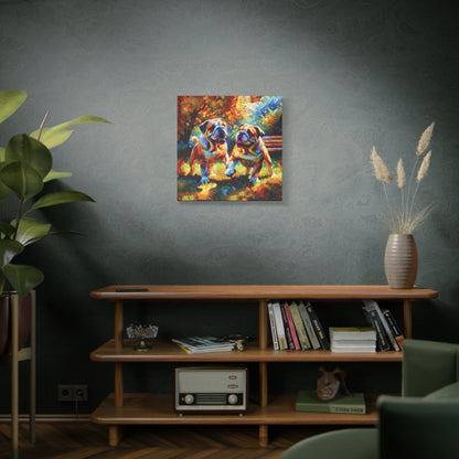 Playful Bulldogs Expressionist Canvas Art Print