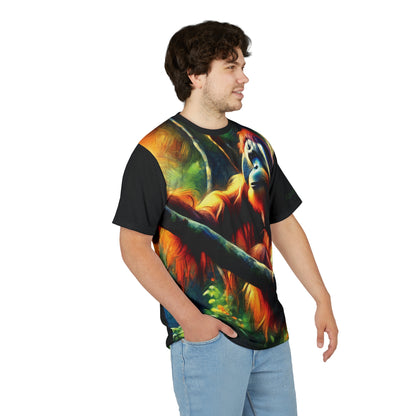 Orangutan in Tree Vibrant Art Tee | Colorful Unisex Cut & Sew T-Shirt, Wildlife Apparel, Unique Graphic Tee, Birthday Gift