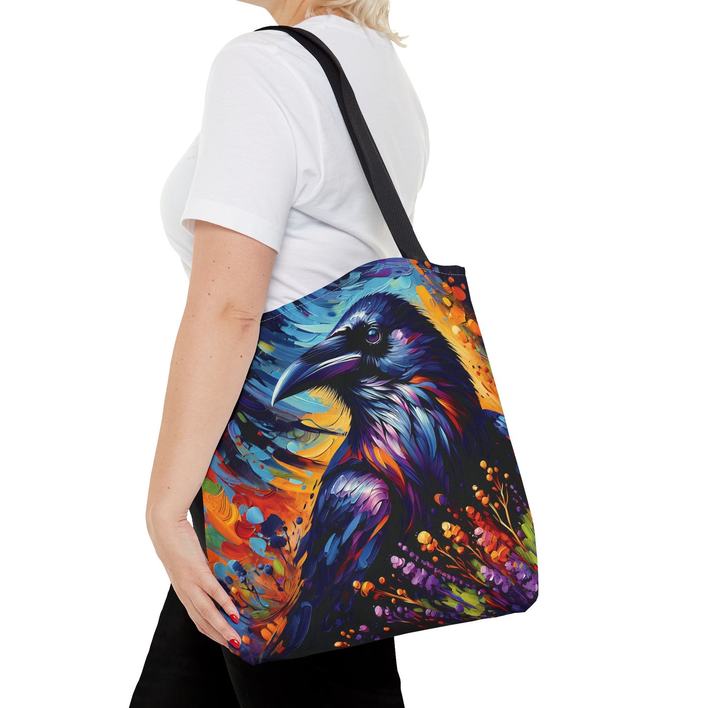 Colorful Raven Portrait Tote Bag - Stylish and Functional for Corvid Lovers