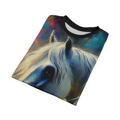 Andalusian Horse Portrait Vibrant Art Tee | Colorful Unisex Cut & Sew T-Shirt, Wildlife Apparel, Unique Graphic Tee, Birthday Gift