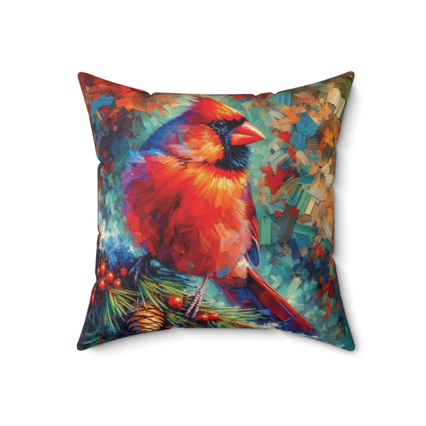 Cardinal with Berries - Square Throw Pillows