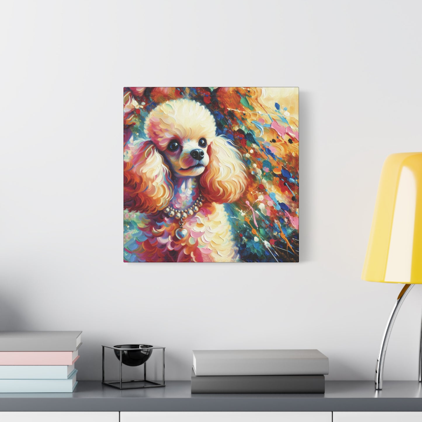 Cream Poodle with Pearls Expressionist Canvas Art Print