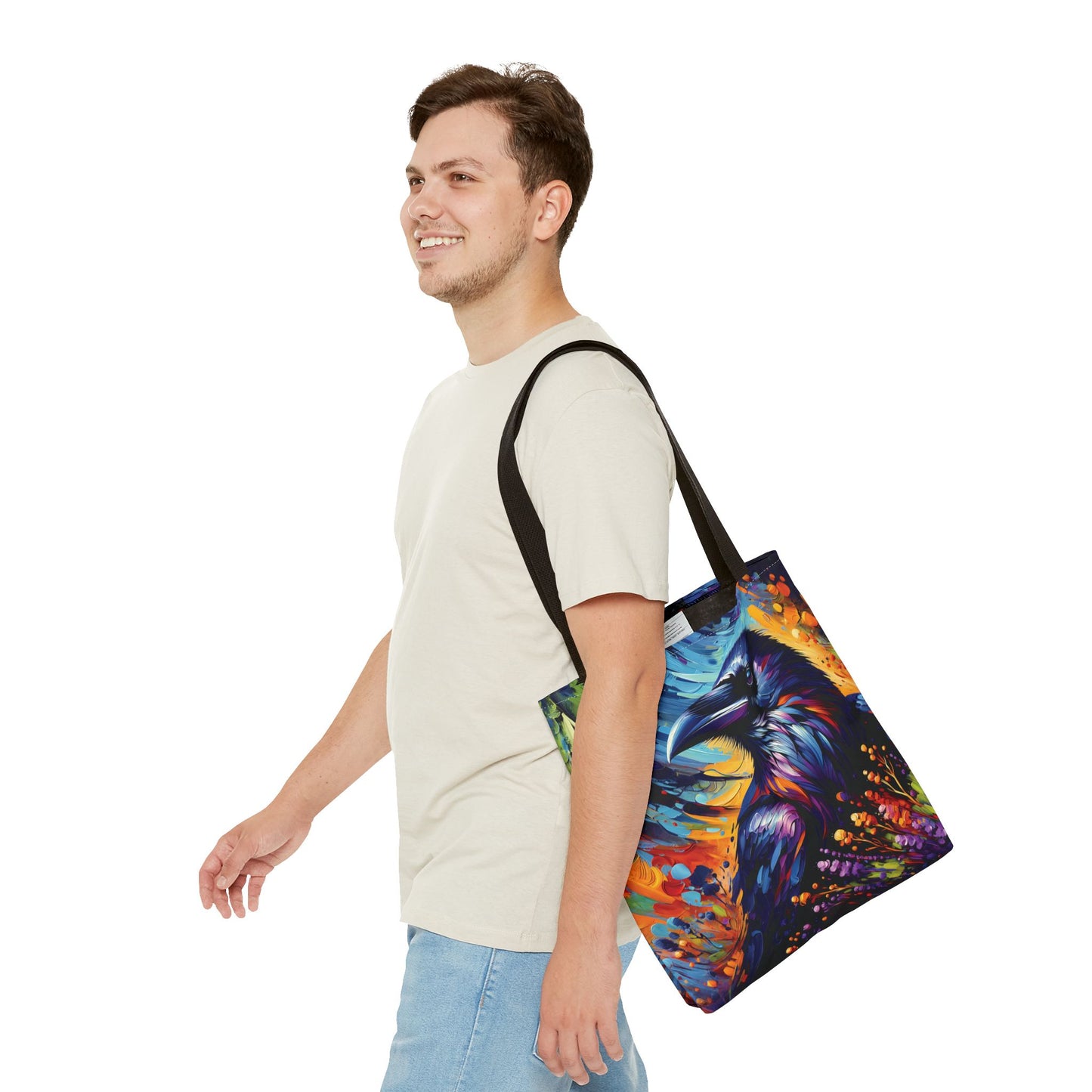 Colorful Raven Portrait Tote Bag - Stylish and Functional for Corvid Lovers