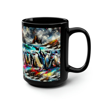 Penguin Colony Black Mug, 15oz