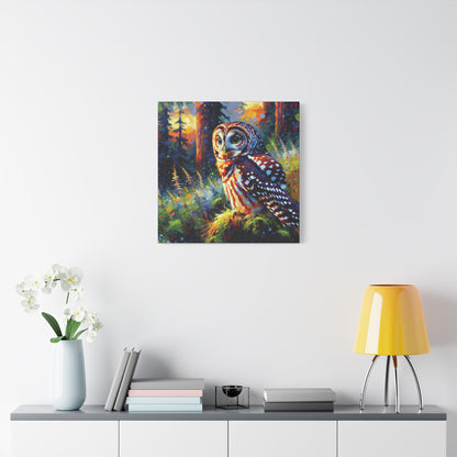 Barred Owl at Sunset Impressionist Canvas Art Print
