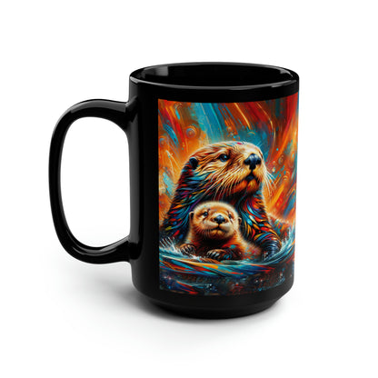 Sea Otters Black Mug, 15oz