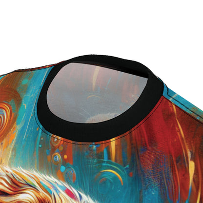 Sea Otters at Sunset Vibrant Art Tee | Colorful Unisex Cut & Sew T-Shirt, Wildlife Apparel, Unique Graphic Tee, Birthday Gift