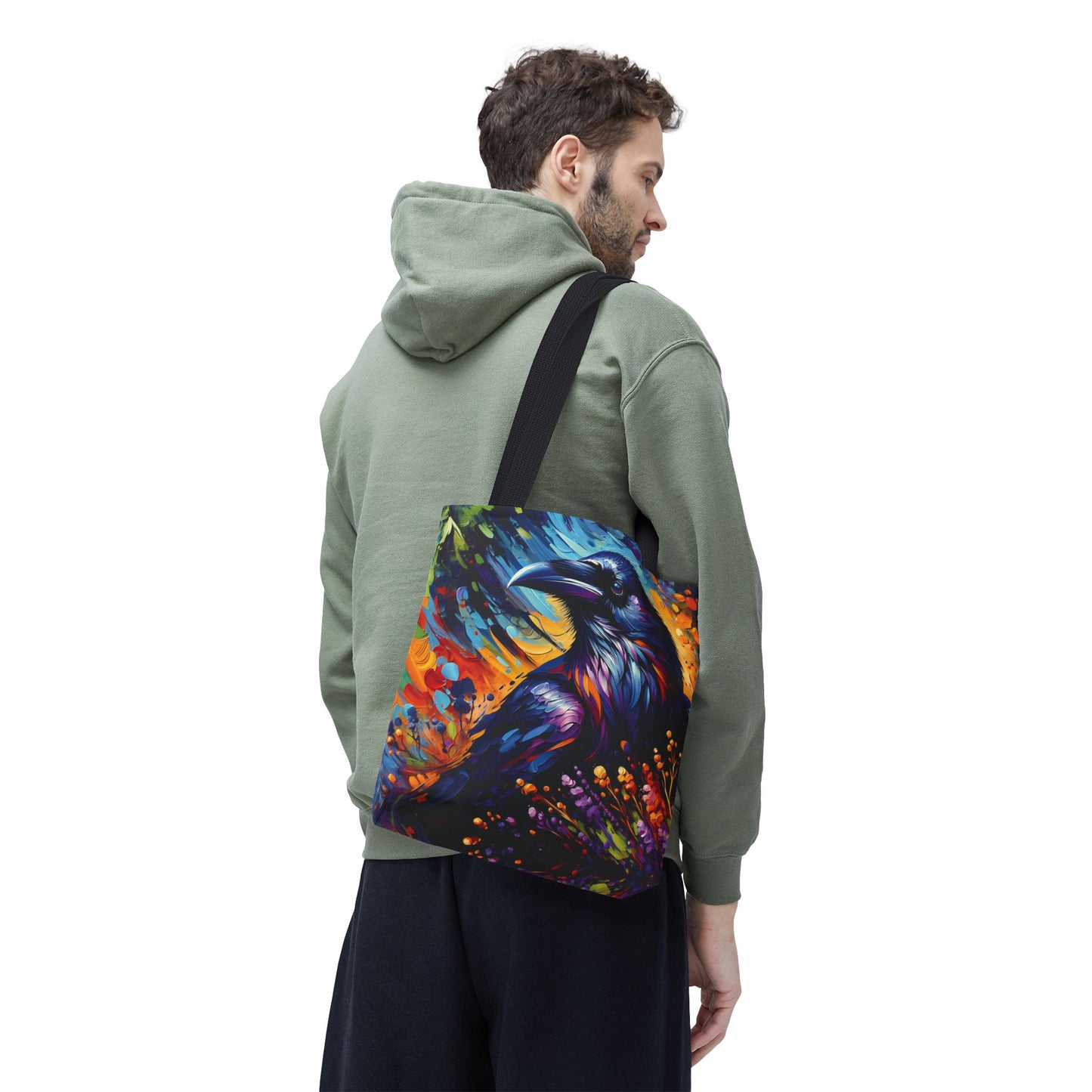 Colorful Raven Portrait Tote Bag - Stylish and Functional for Corvid Lovers