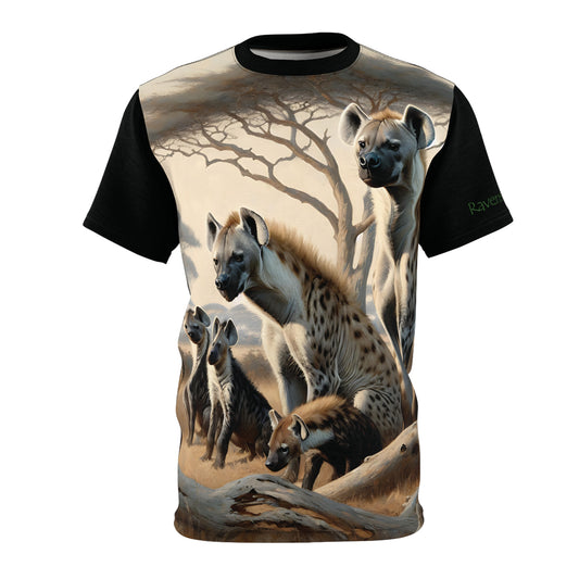 Hyena Family Art Tee | Unisex Cut & Sew T-Shirt, Wildlife Apparel, Unique Graphic Tee, Birthday Gift