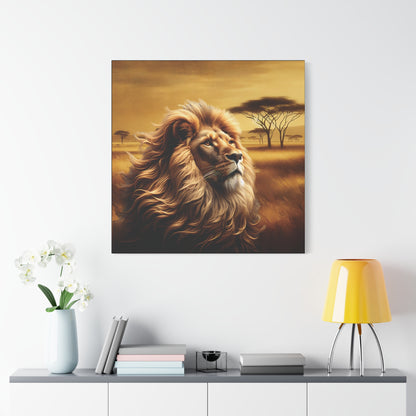 Canvas Art - Regal Lion Resting on African Savannah