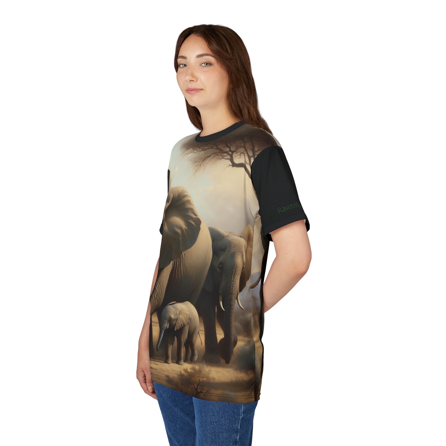 African Elephant Family Art Tee | Unisex Cut & Sew T-Shirt, Wildlife Apparel, Unique Graphic Tee, Birthday Gift