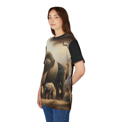 African Elephant Family Art Tee | Unisex Cut & Sew T-Shirt, Wildlife Apparel, Unique Graphic Tee, Birthday Gift