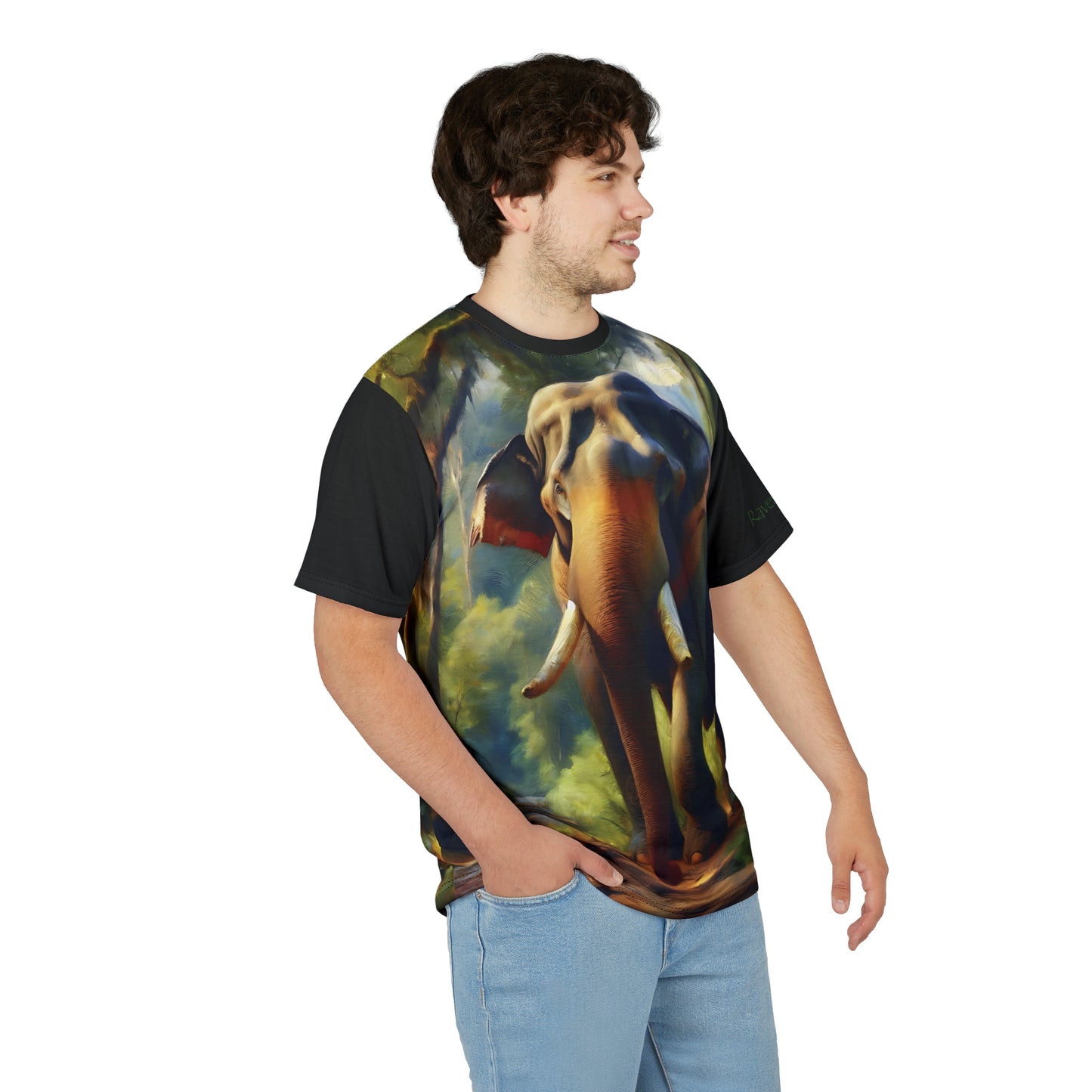Asiatic Bull Elephant Vibrant Art Tee | Colorful Unisex Cut & Sew T-Shirt, Wildlife Apparel, Unique Graphic Tee, Birthday Gift