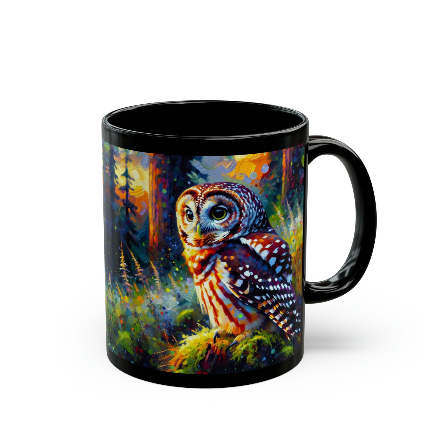 Barred Owl - Black Mugs (11oz, 15oz)