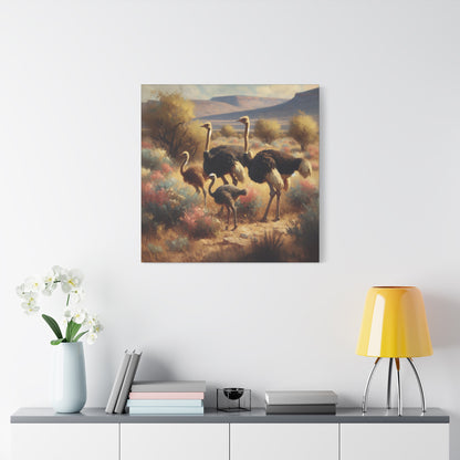 Ostrich Flock Impressionist Canvas Wall Art