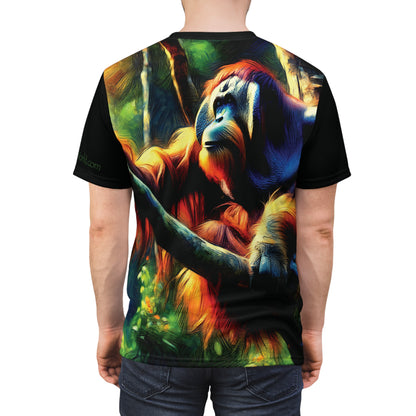 Orangutan in Tree Vibrant Art Tee | Colorful Unisex Cut & Sew T-Shirt, Wildlife Apparel, Unique Graphic Tee, Birthday Gift