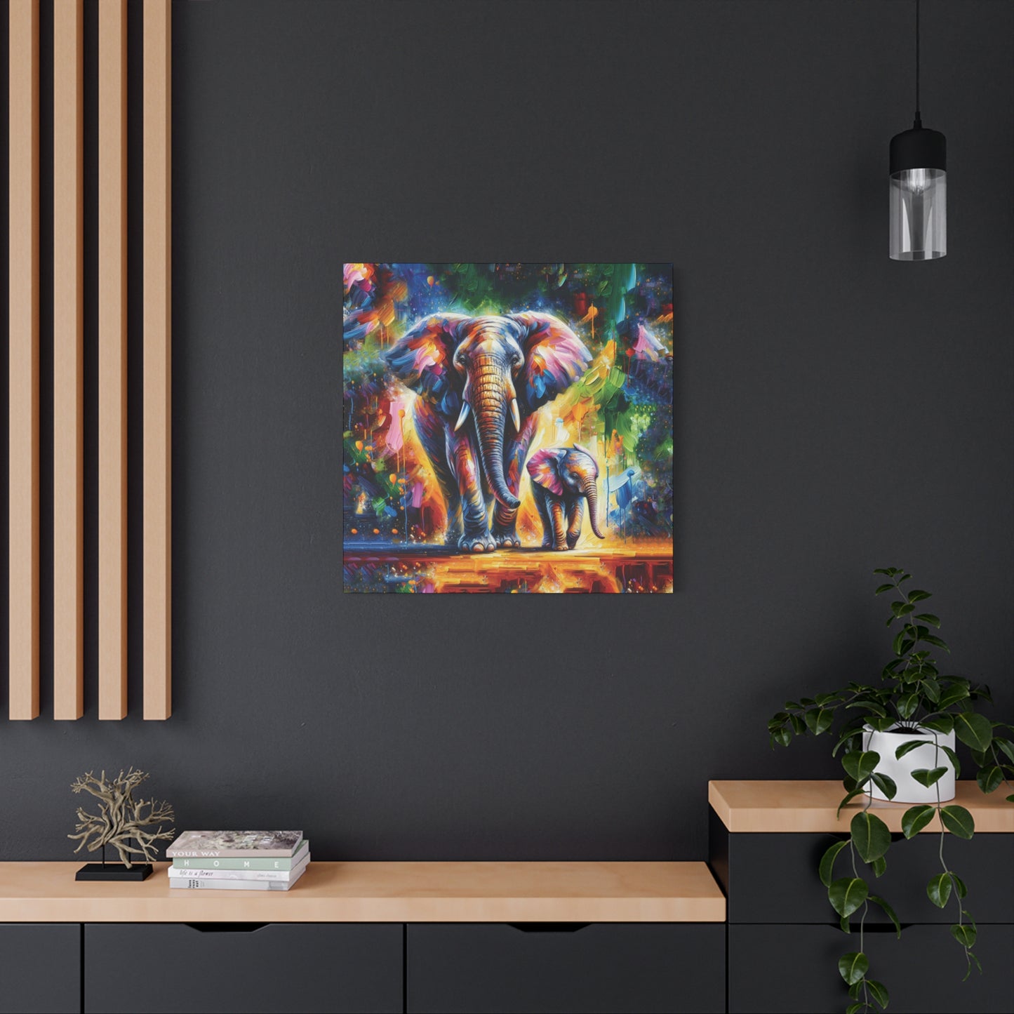 Celebrate Elephants! Expressionist Canvas Art Print