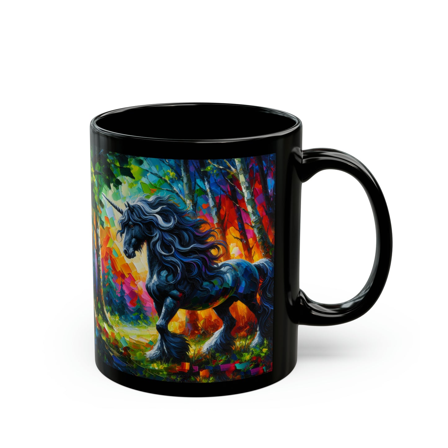 Elegant Black Stallion Unicorn - Black Mugs (11oz, 15oz)