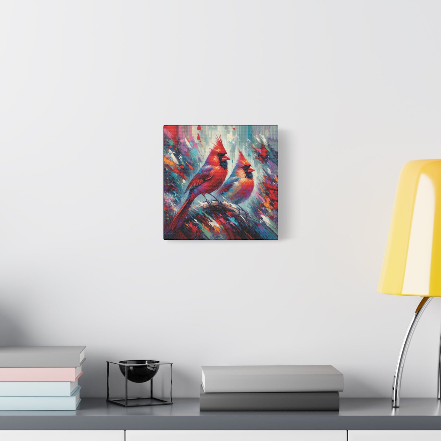 Early Winter Cardinal Pair Expressionist Canvas Wall Art