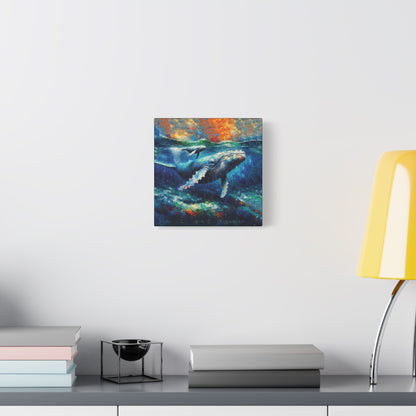 Humpback Whale and Calf Expressionist Canvas Art Print