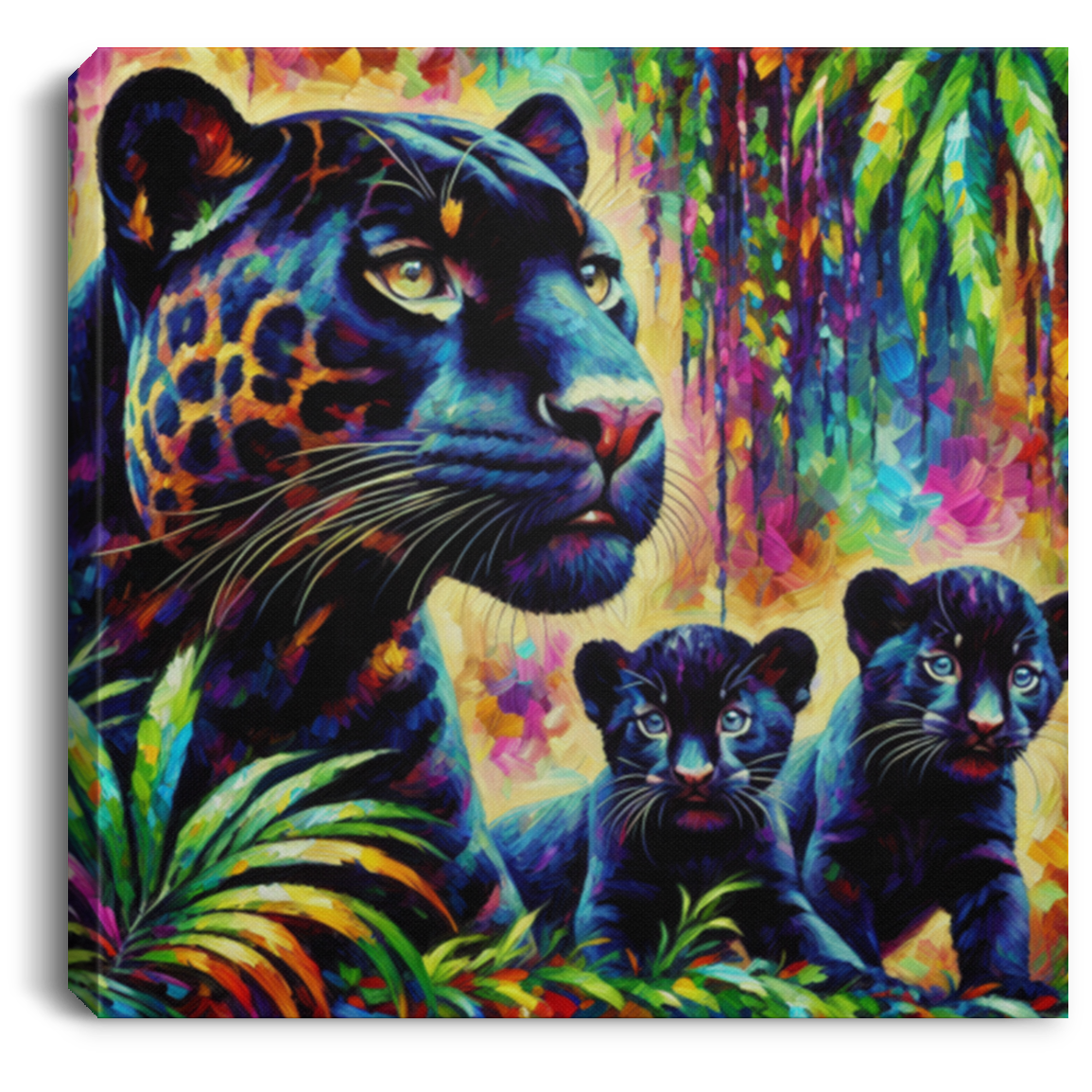 Melanistic Jaguar with Cubs - Canvas Art Prints