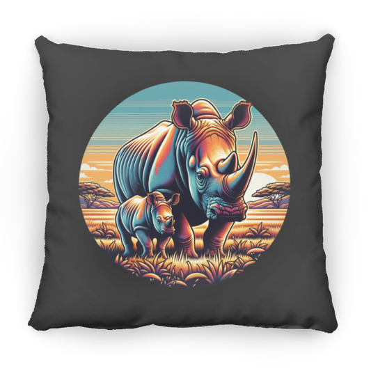 Rhino Mom and Calf Circle Graphic - Pillows