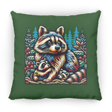 Woodcut Raccoon and Kits Pillows