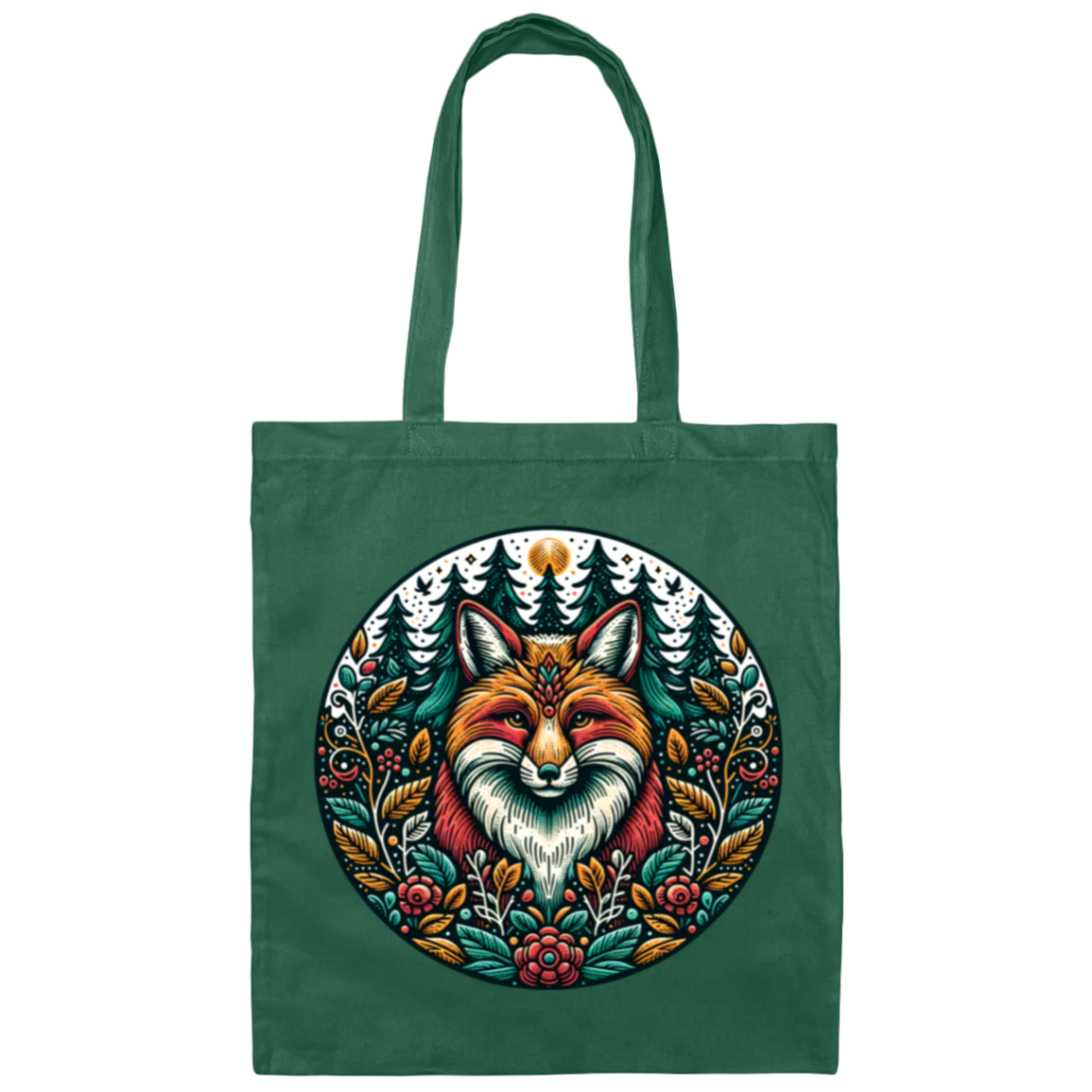 Fox Circle Folk Art - Canvas Tote Bag