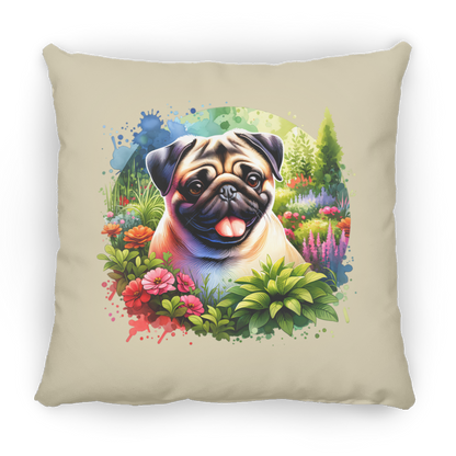 Pug in Garden Throw Pillows
