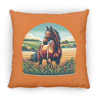 Bay Horse on Farm - Throw Pillows