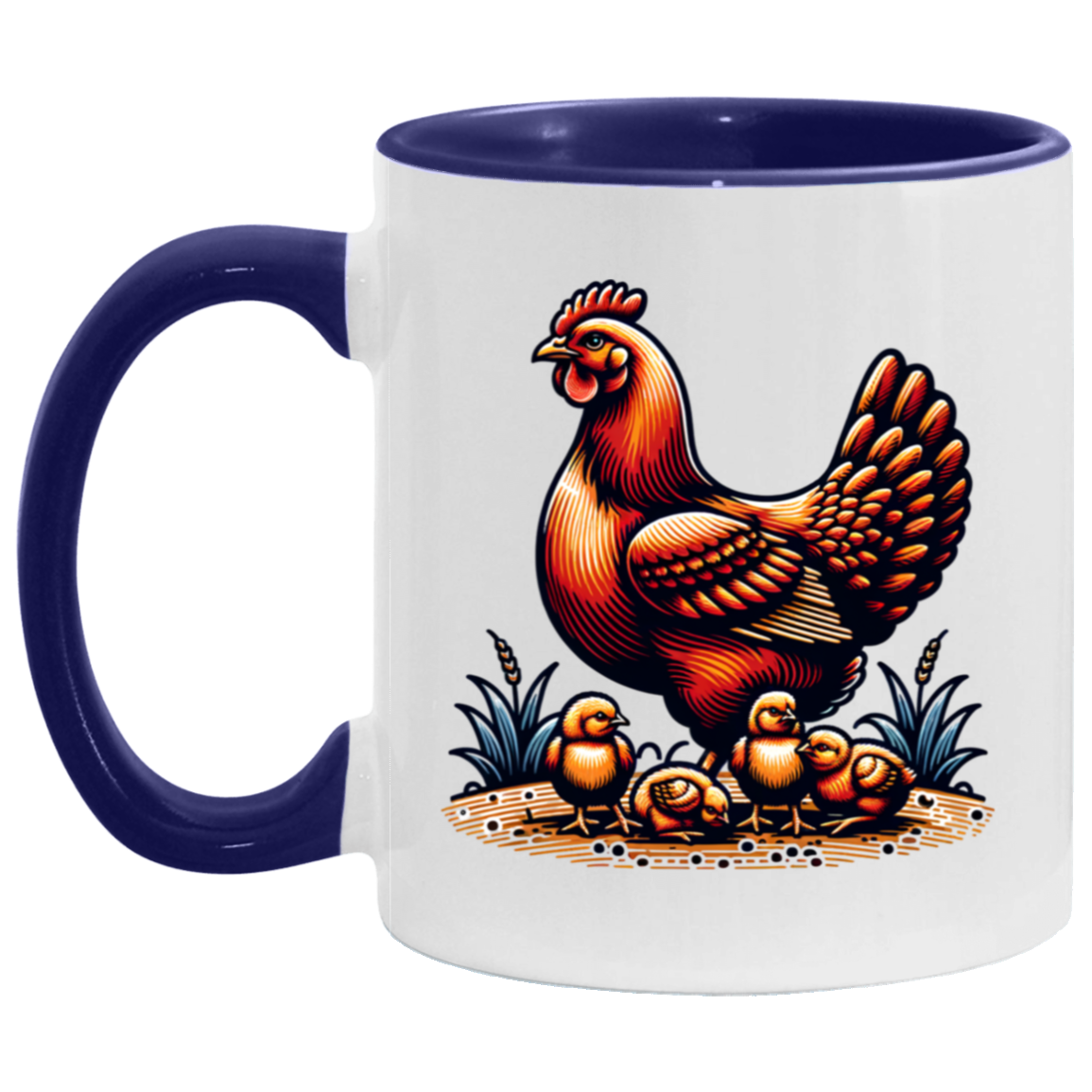 Rhode Island Red with Chicks Block Print Mug