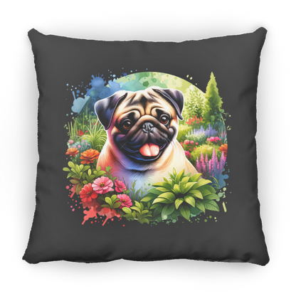 Pug in Garden Throw Pillows