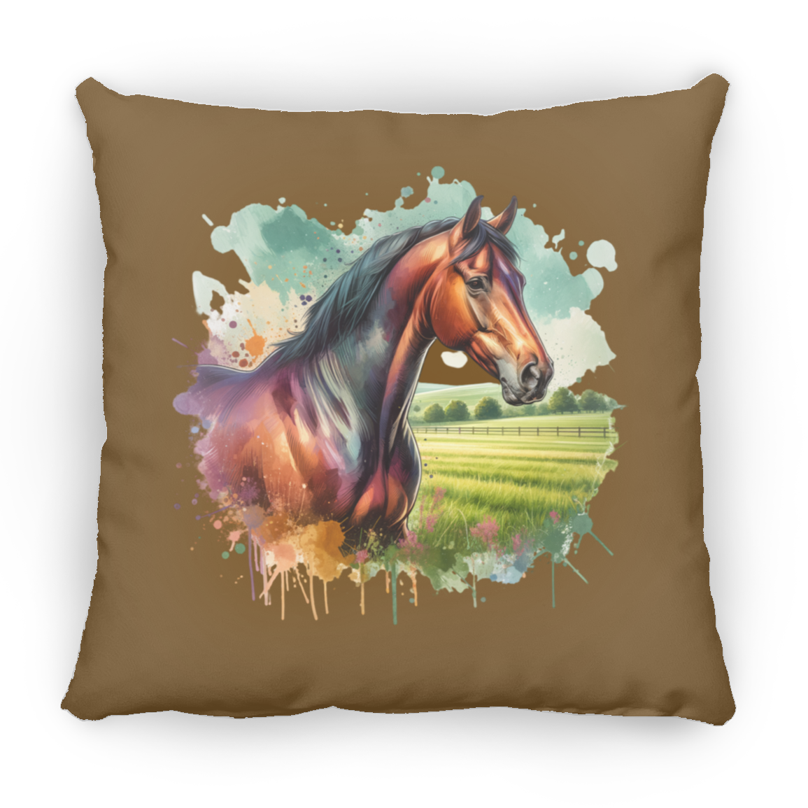 Bay Horse with Field - Throw Pillows