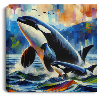 Orca with Baby by San Juan Islands - Canvas Art Prints