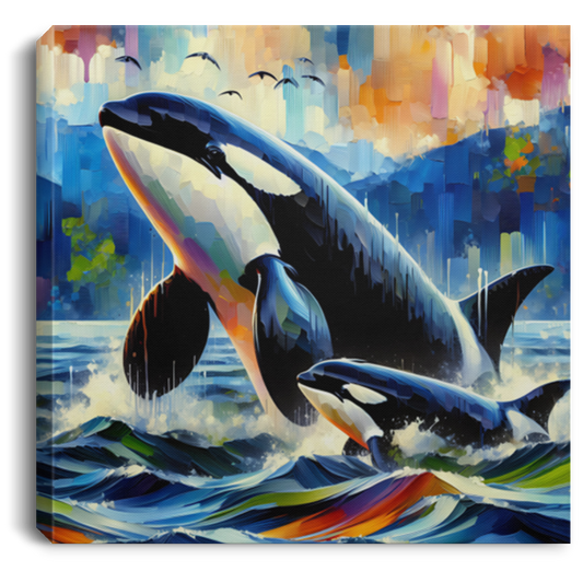 Orca with Baby by San Juan Islands - Canvas Art Prints