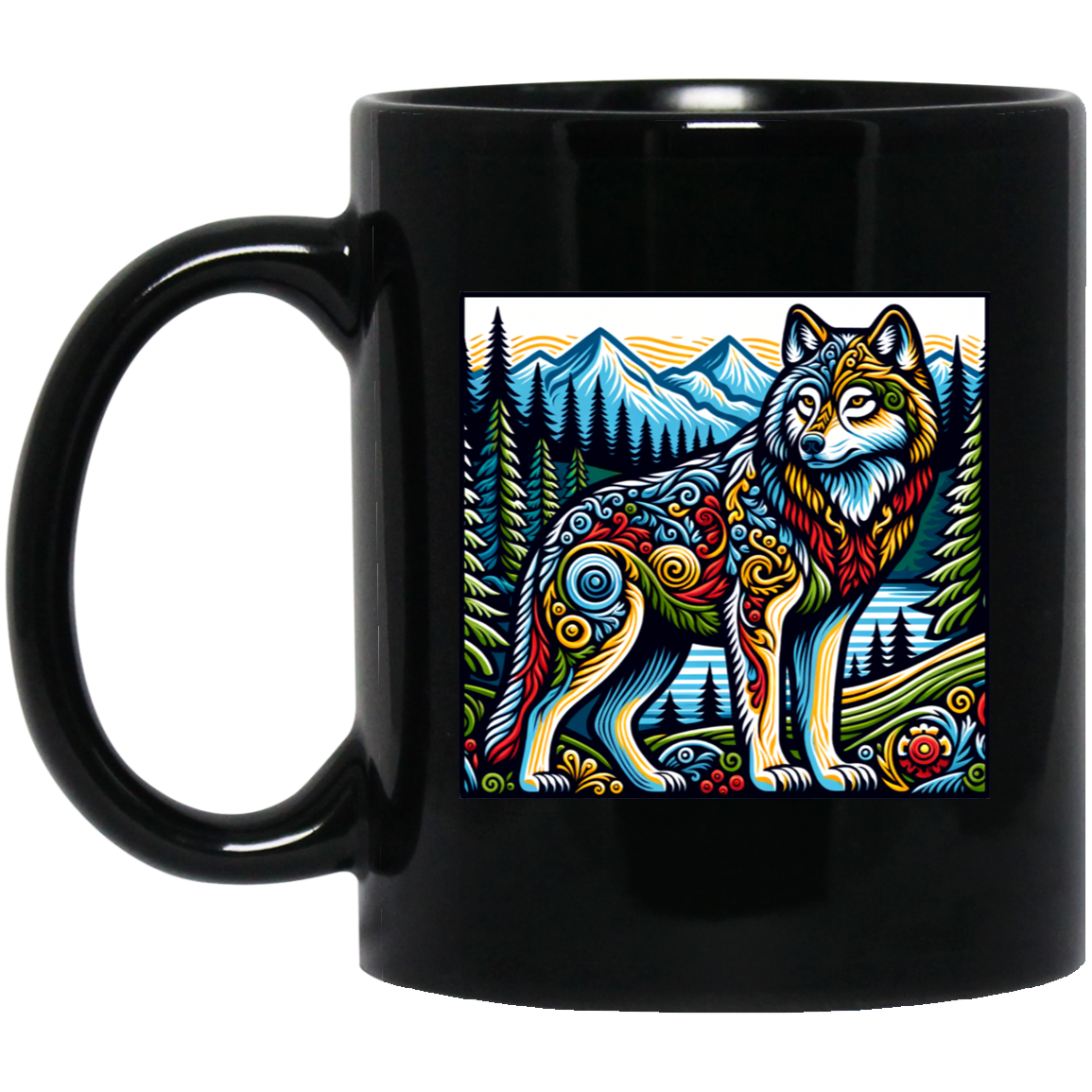 Folk Art Wolf - Mugs