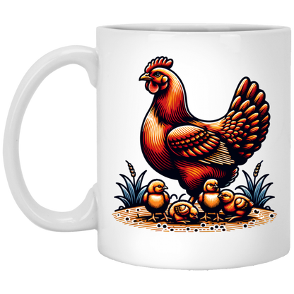 Rhode Island Red with Chicks Block Print Mug