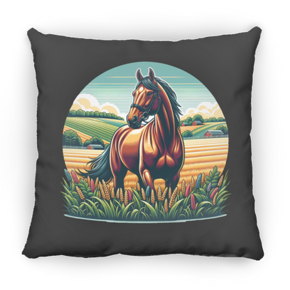 Bay Horse on Farm - Throw Pillows