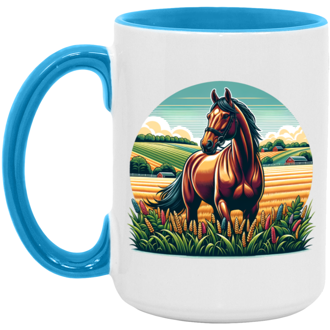 Bay Horse on Farm - Mugs