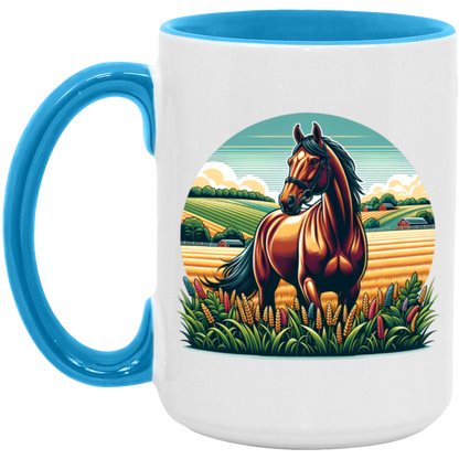 Bay Horse on Farm - Mugs