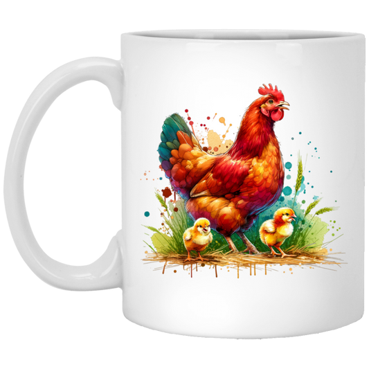 Rhode Island Red Hen with Chicks - Mugs