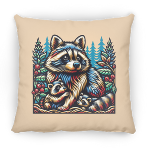 Woodcut Raccoon and Kits Pillows