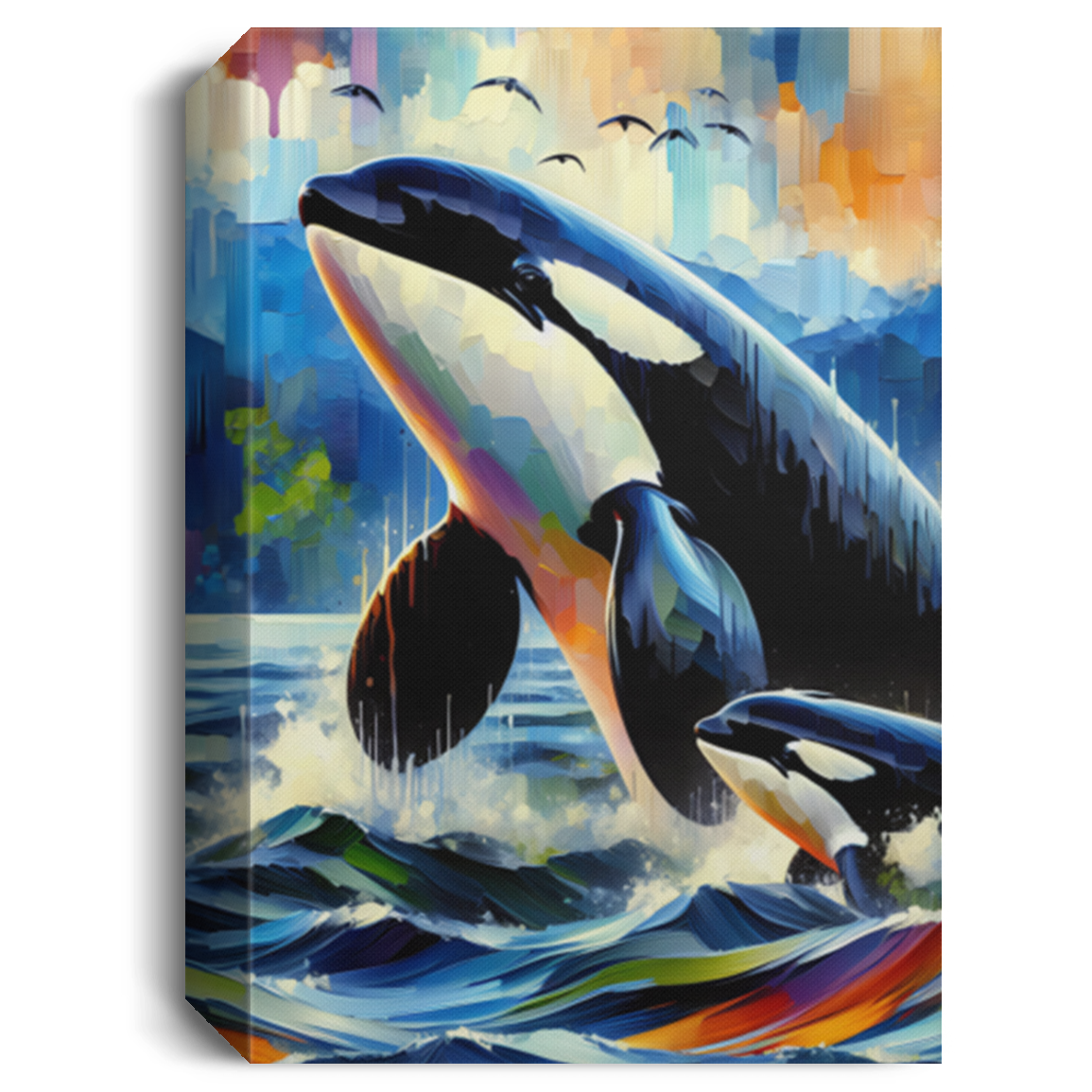 Orca with Baby by San Juan Islands - Canvas Art Prints