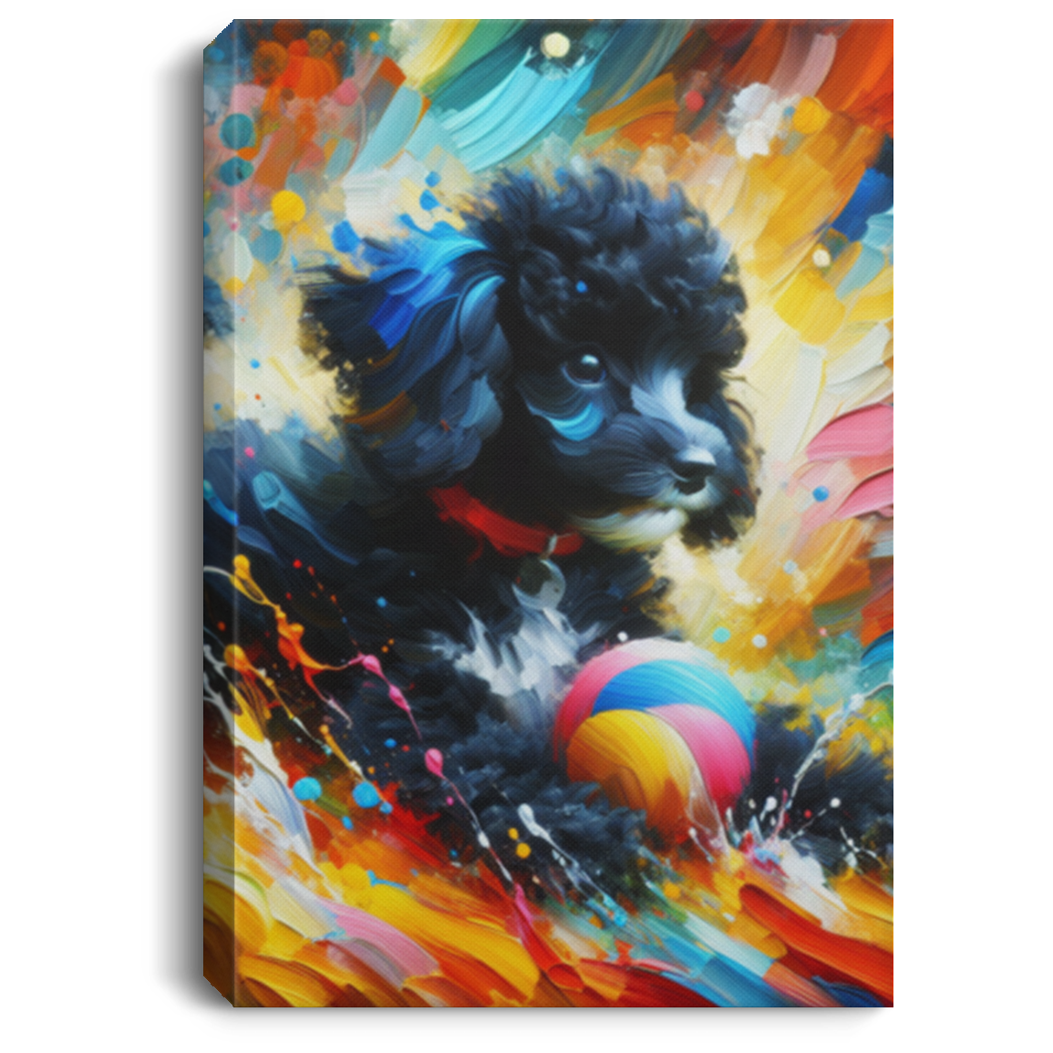 Black &  White Poodle Playing - Canvas Art Prints