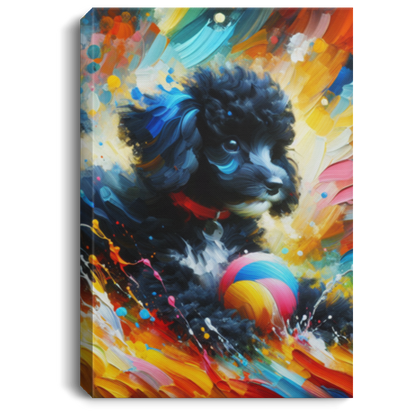 Black &  White Poodle Playing - Canvas Art Prints