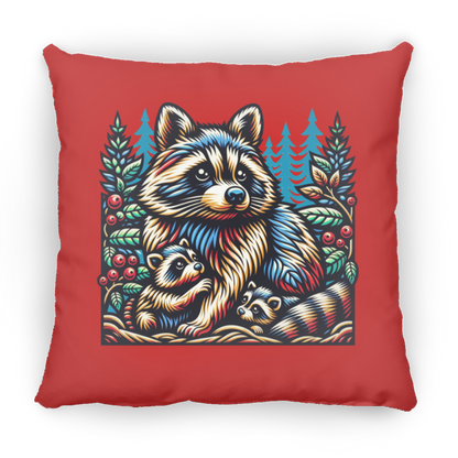 Woodcut Raccoon and Kits - Pillows