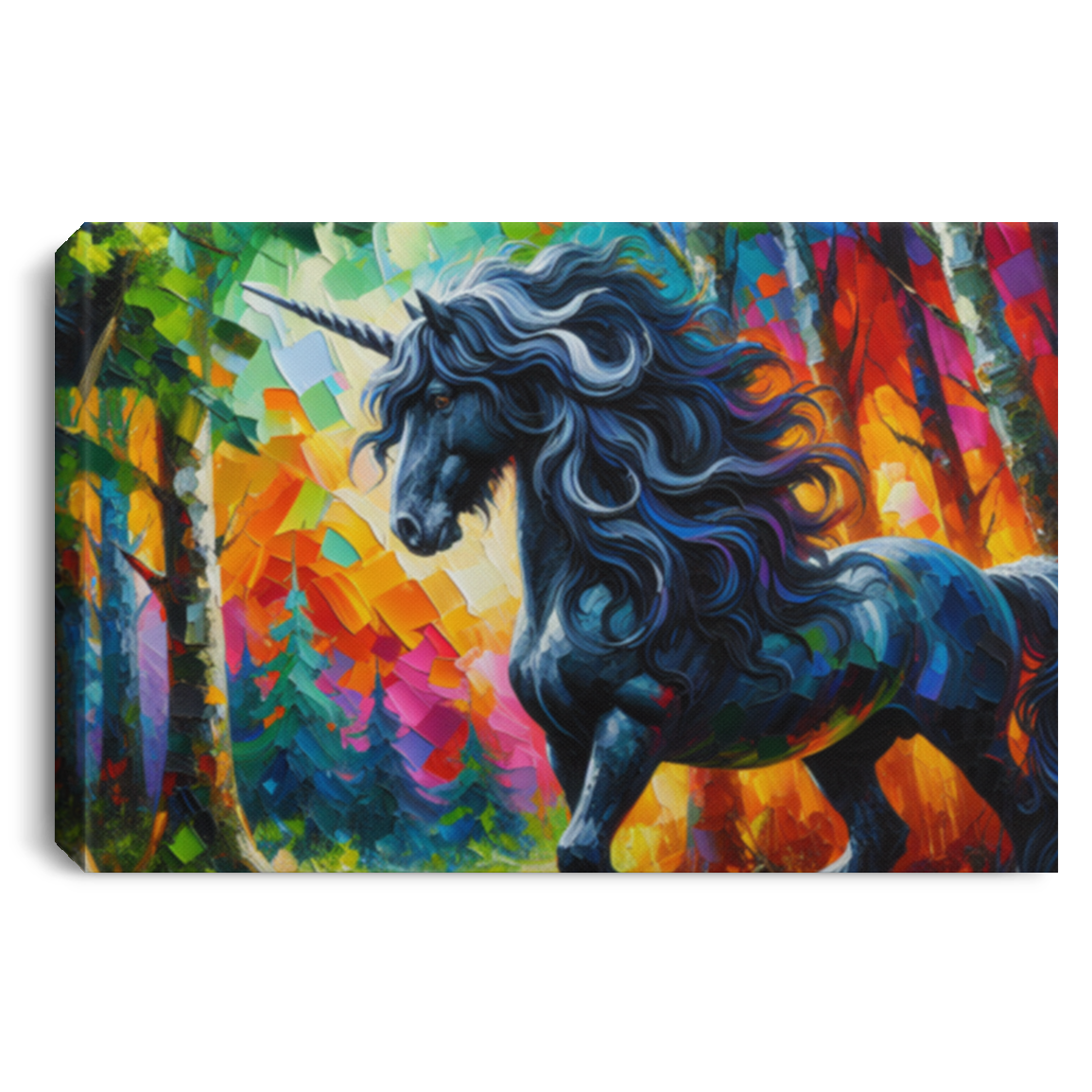 Elegant Black Stallion Unicorn - Canvas Art Prints