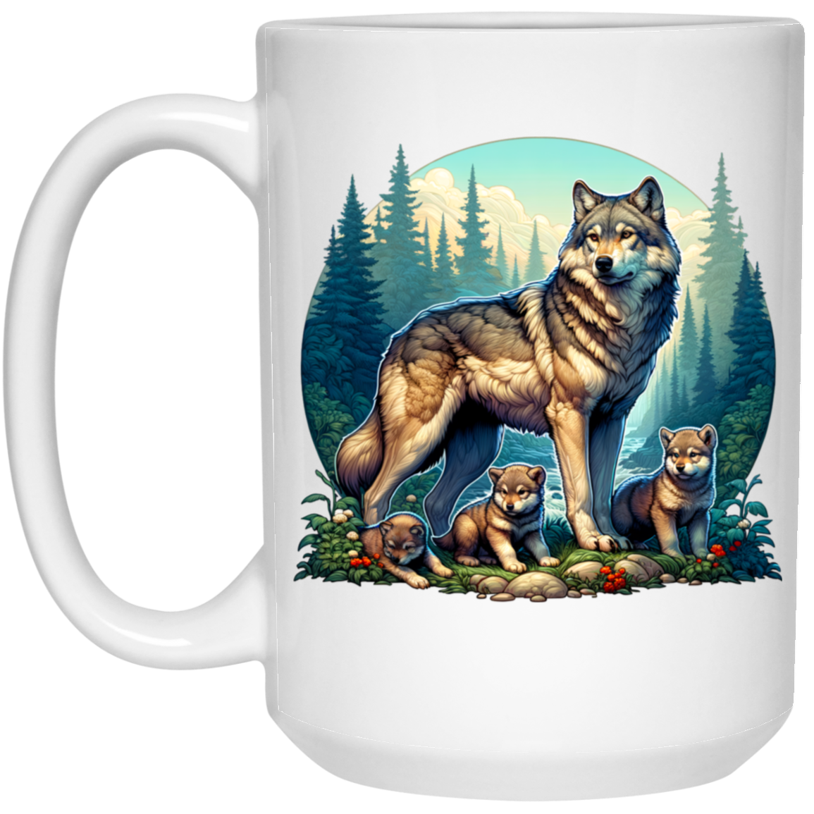 Wolf with 3 Pups Mugs