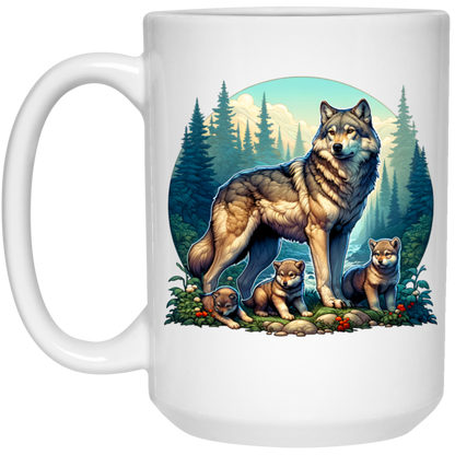 Wolf with 3 Pups Mugs